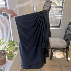 Cache Gray One Shoulder Cocktail Dress with sparkle detail